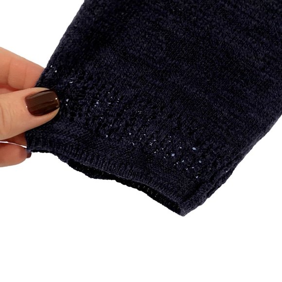 Anthro Moth Navy Blue Crossover Lightweight Crochet Trimmed Sweater Size M - Picture 3 of 9